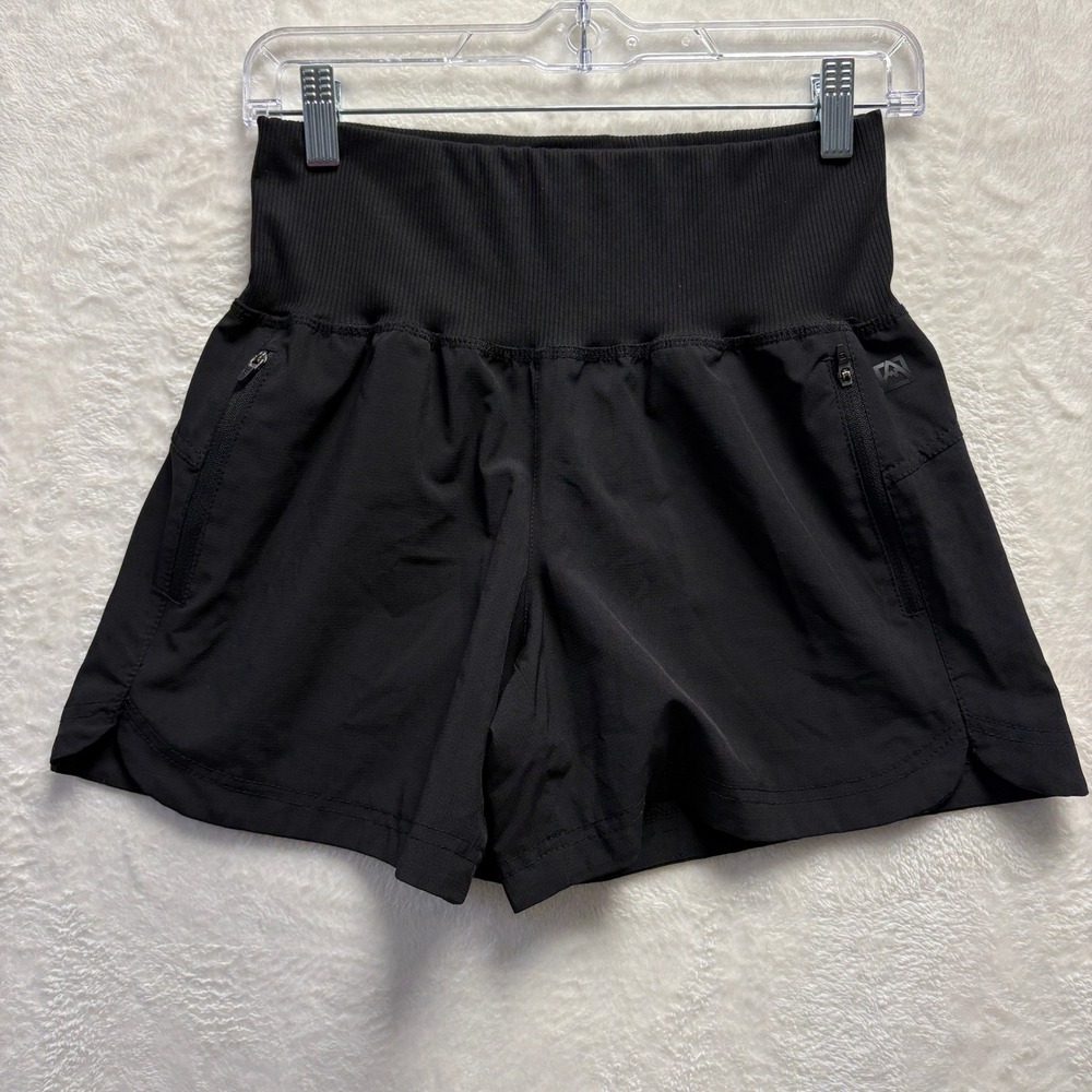 Avalanche Athletic Running Shorts Women‎ Small Black High Waisted Zipper Pockets